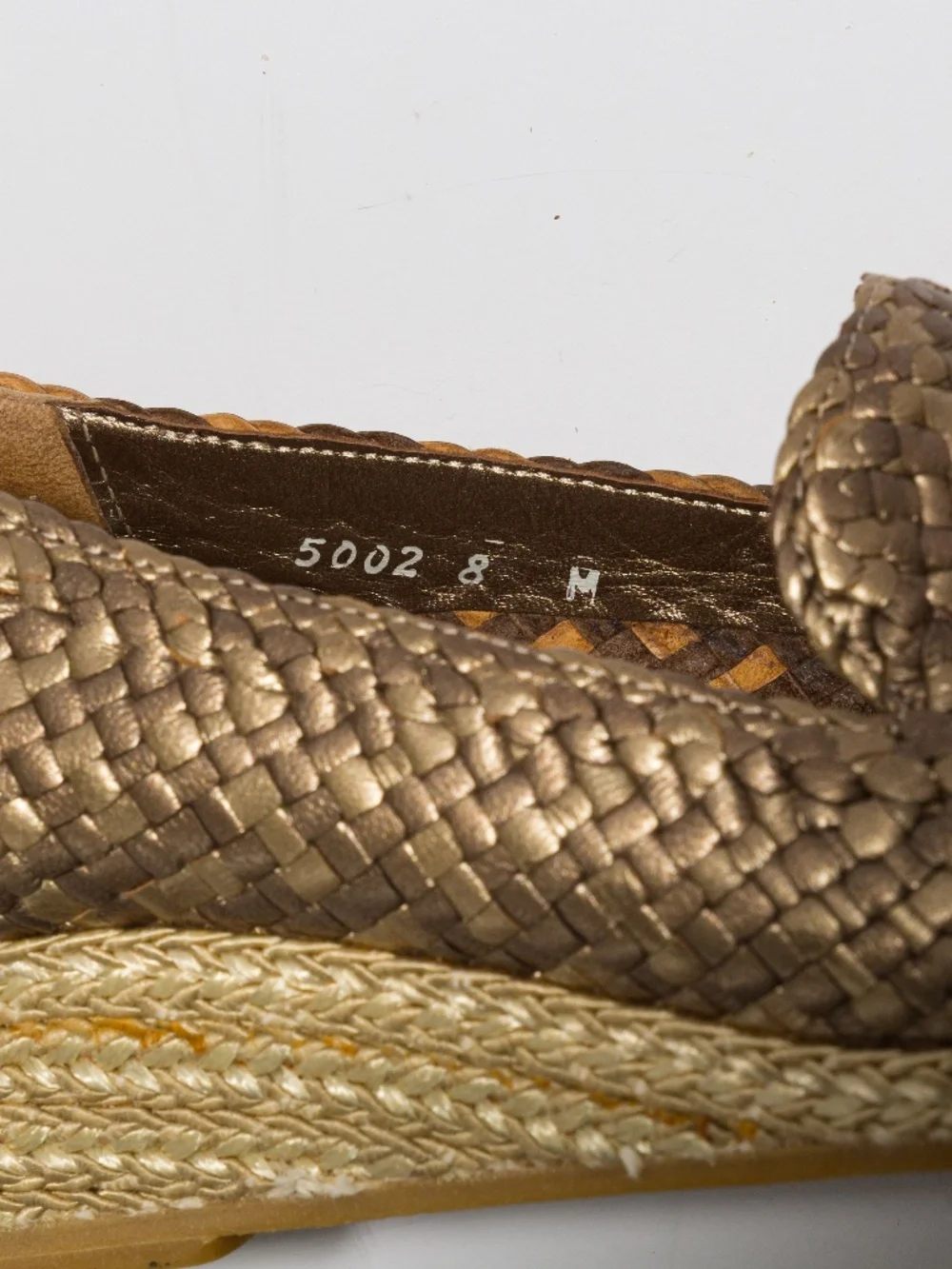 Andre Assous metallic woven espadrille wedge 8
